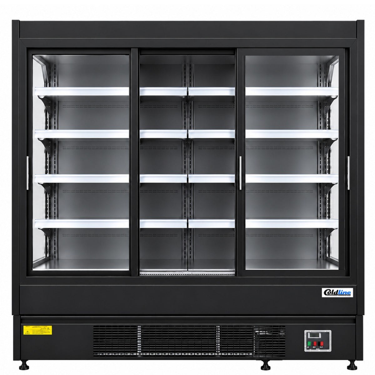 Coldline SGCD-76-B 76" Deep Depth Multi Deck Sliding Door Merchandiser Refrigerator with LED Lighting- Black