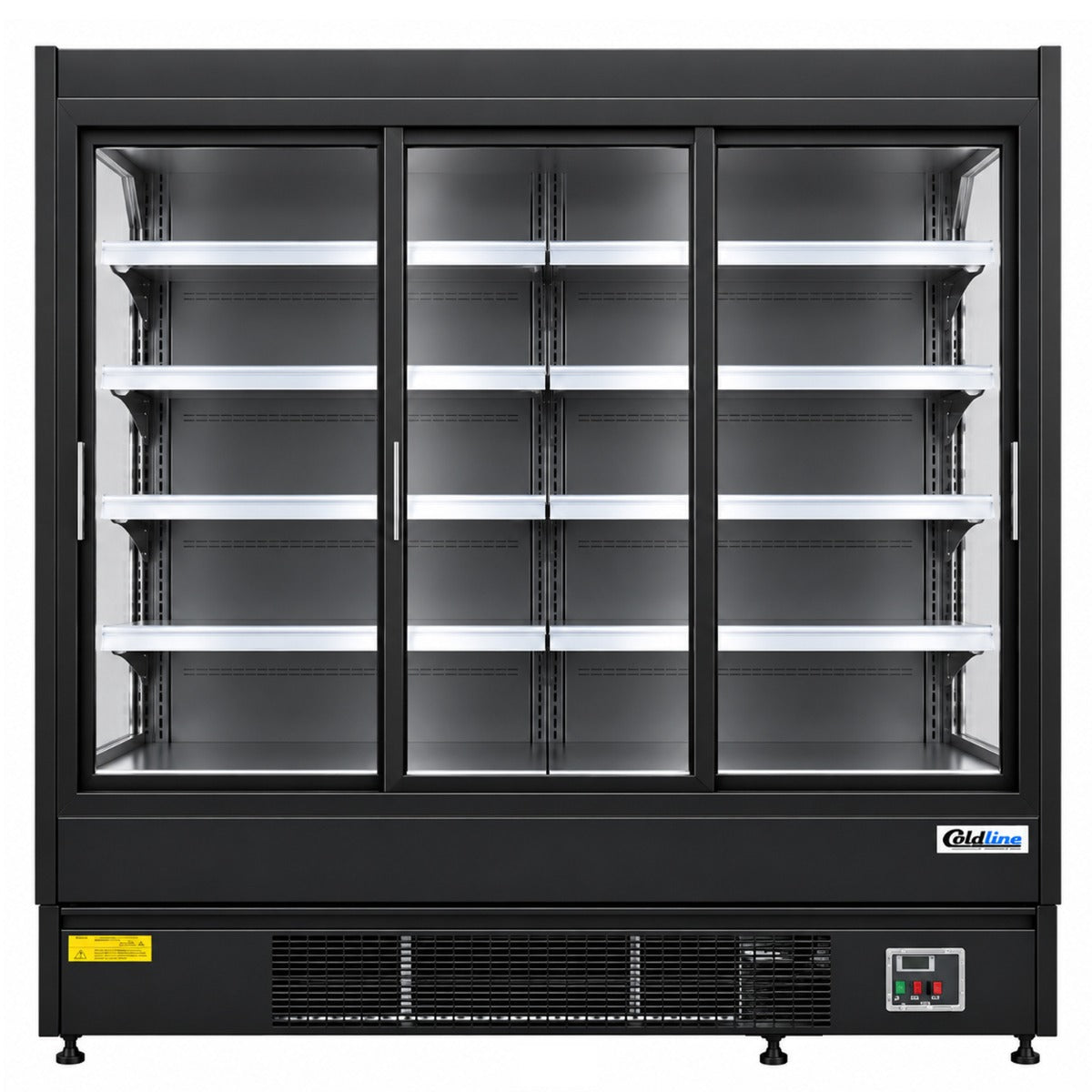 Coldline SGCD-76-B 76" Deep Depth Multi Deck Sliding Door Merchandiser Refrigerator with LED Lighting- Black