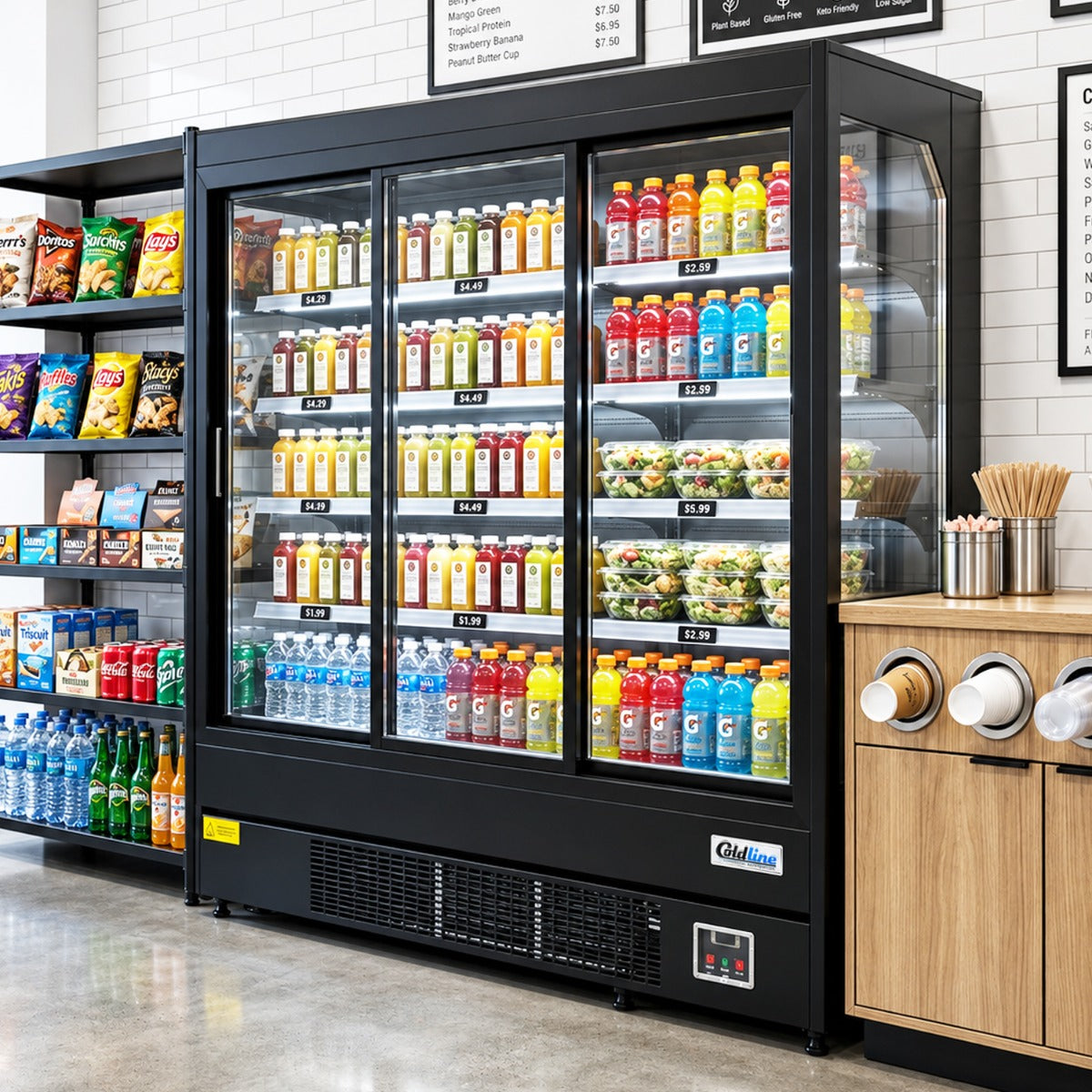 Coldline SGC-76-B 76" Multi Deck Sliding Door Merchandiser Refrigerator with LED Lighting- Black
