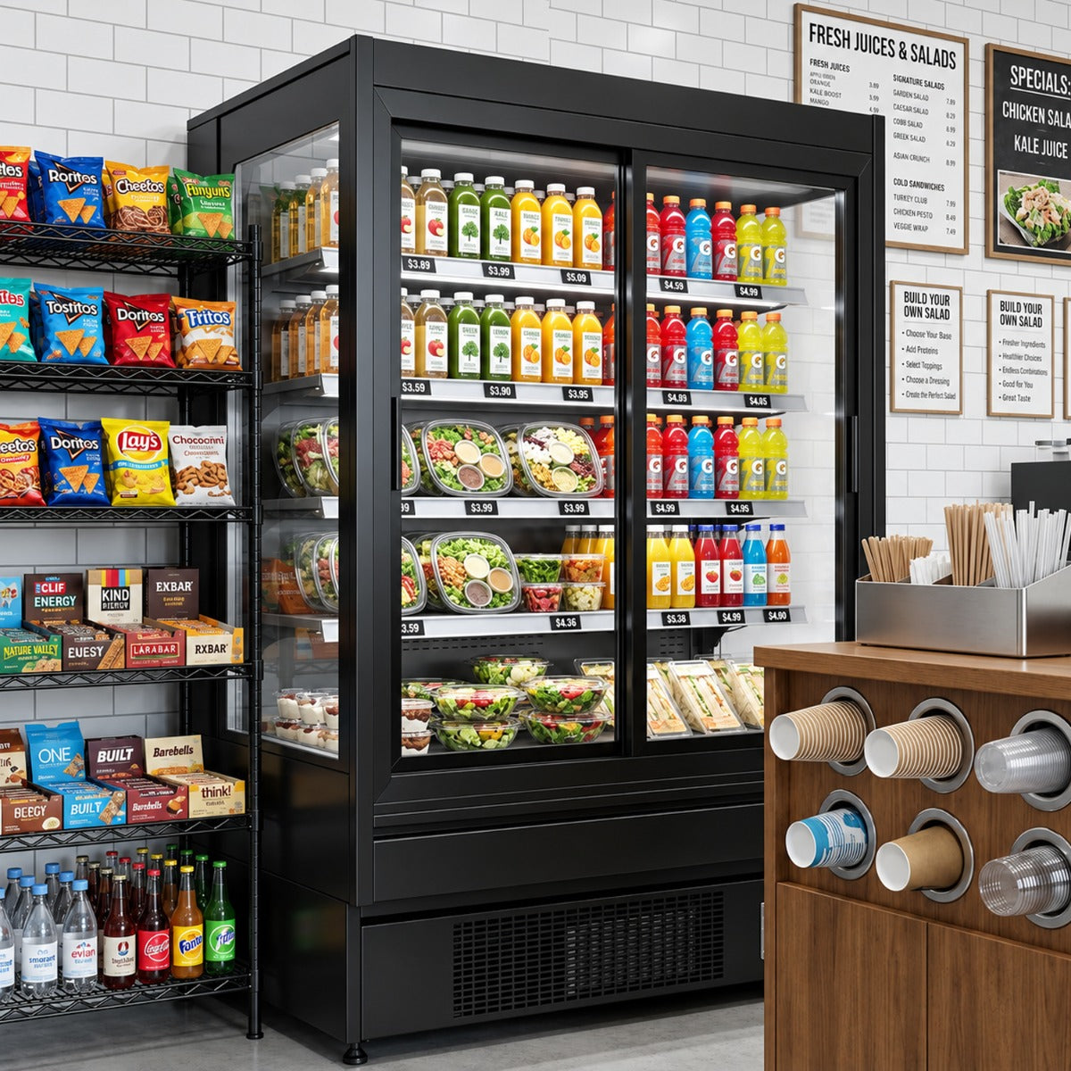 Coldline SGCD-51-B 51" Deep Depth Multi Deck Sliding Door Merchandiser Refrigerator with LED Lighting- Black