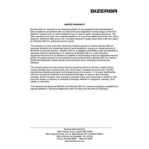 Bizerba-Limited Warranty
