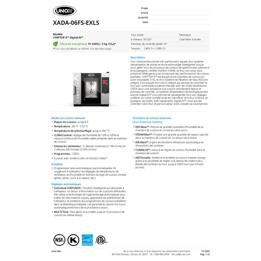 Spec Sheet French
