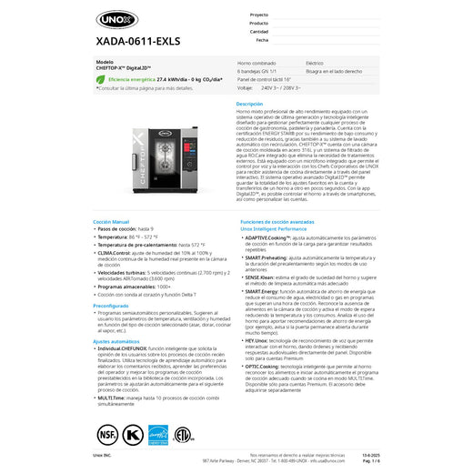 Spec Sheet Spanish