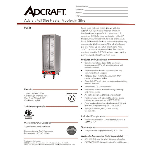 PW36 Spec Sheet