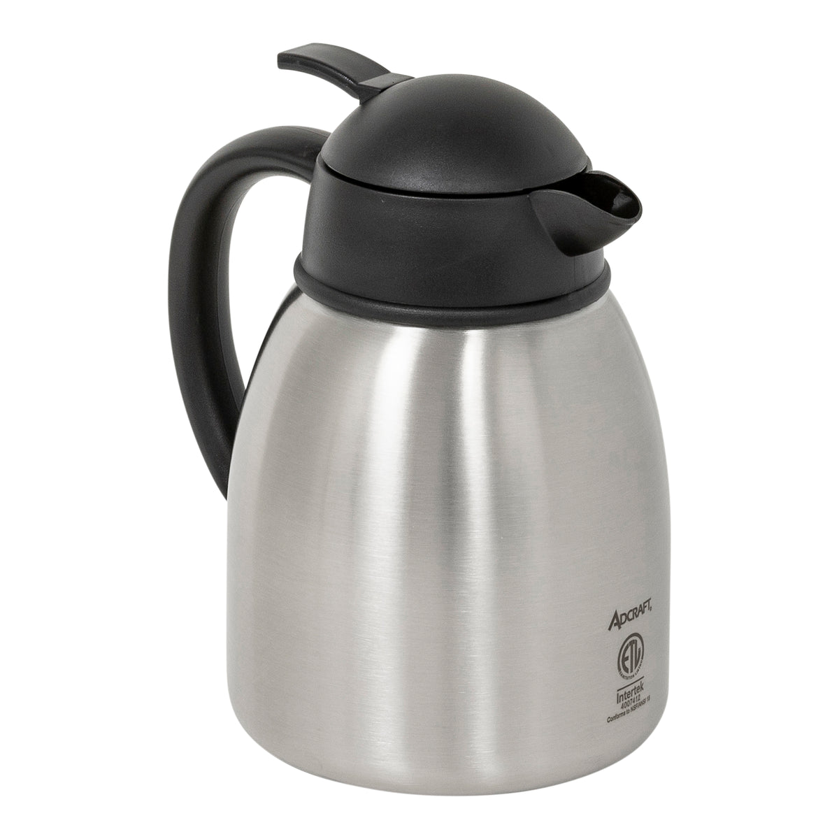Adcraft FVFE1500 Vacuum Flask Beverage Server, 1500 ml (33.8‑50 oz) Steel Button Lid, Side Handle