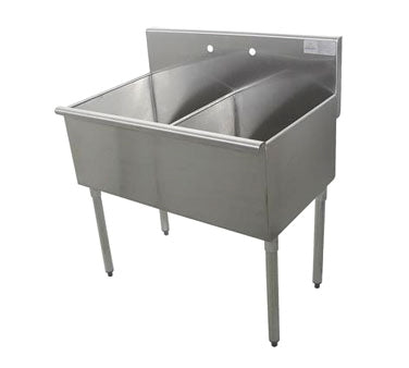 Advance Tabco 6-2-48 48" Two Compartment Sink, 24"W x 21"L Bowl Without Drainboard