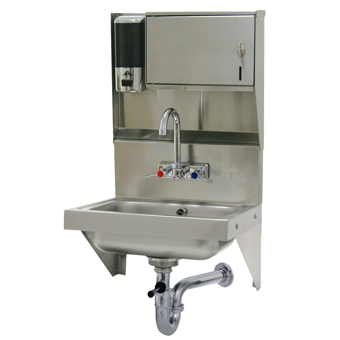Advance Tabco 7-PS-69 17" Wall Mounted Hand Sink with Wrist Faucet, Soap & Towel Dispenser-20 gauge