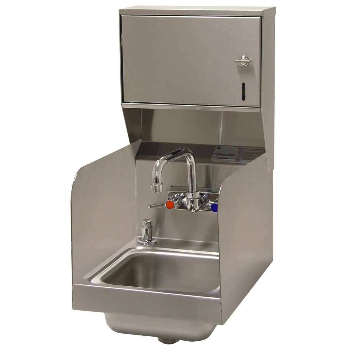 Advance Tabco 7-PS-73 12" Wall Mounted Hand Sink with Faucet, Soap & Towel Dispenser - 20 gauge