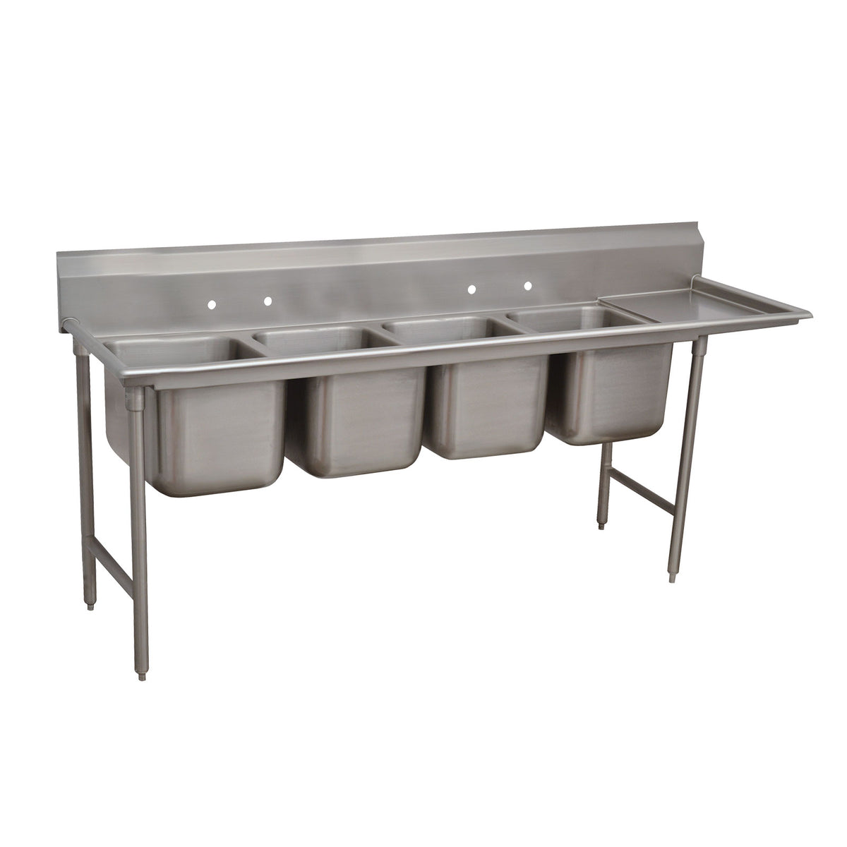 Advance Tabco 9-24-80-36R 129" Four Compartment Sink, 20"W x 20"L Bowl w/Right-Hand Drainboard
