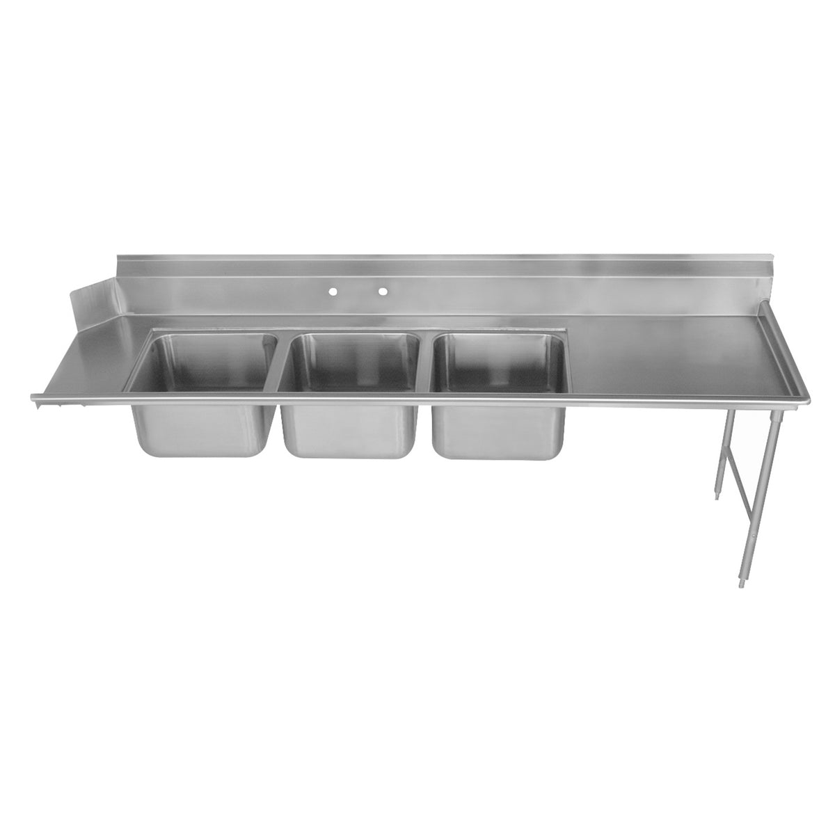 Advance Tabco DTC93-2020-9R 108" Dishtable with Potsinks, 28" Right Drainboard, 3 Bowls