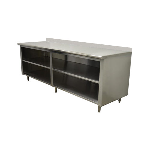 Advance Tabco EEK-SS-308M 96" Special Value Cabinet Base Open Front Work Table with Mid-Shelf