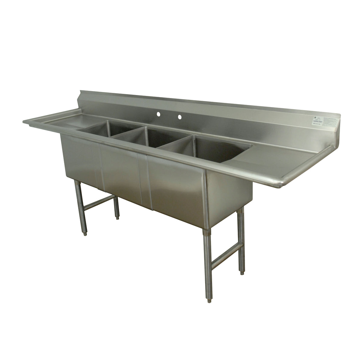 Advance Tabco FC-3-2028-24RL 108" Three Compartment Sink, 20"W x 28"L Bowl With 2 Drainboards