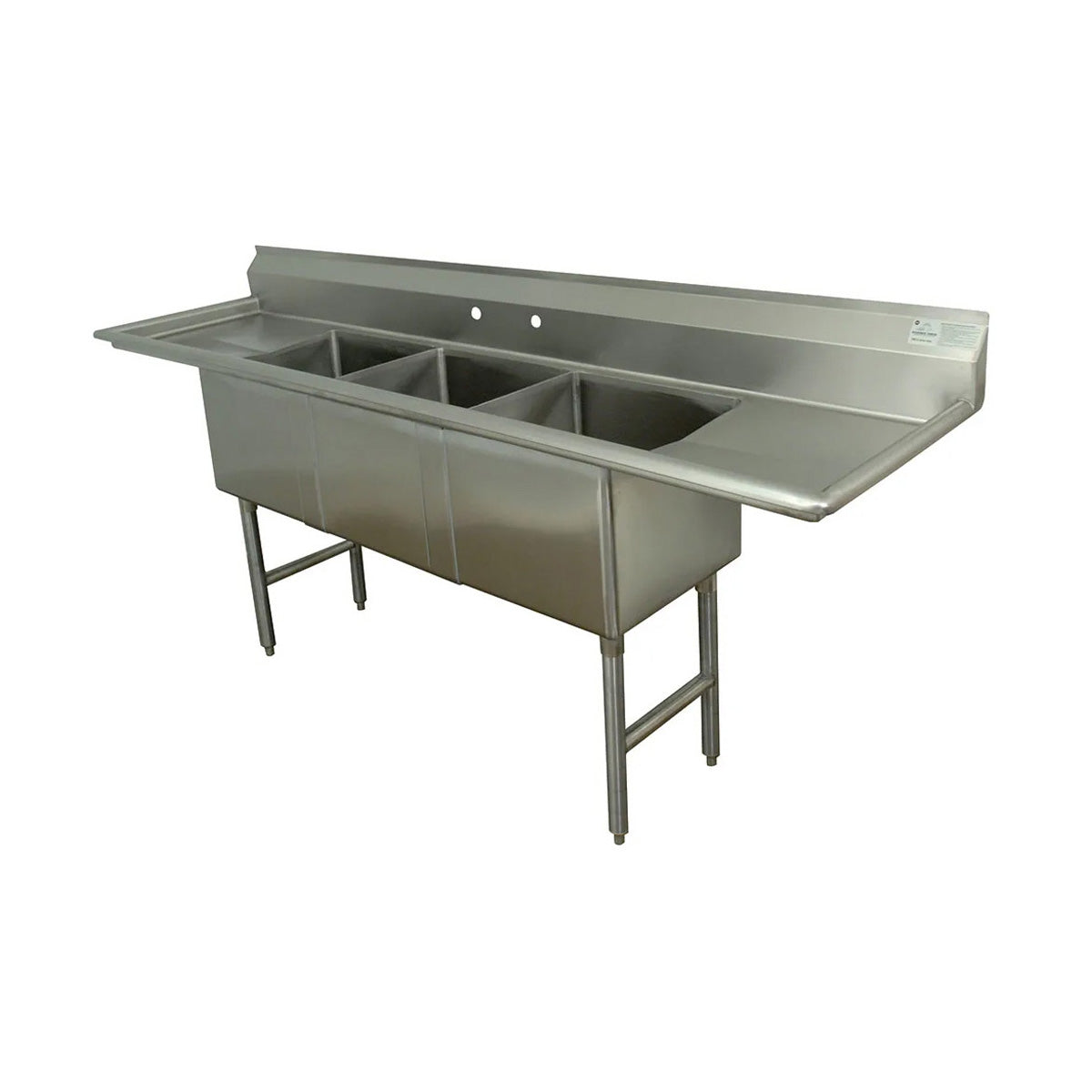 Advance Tabco FS-3-2028-24RL 108" Three Compartment Sink, 20"W x 28"L Bowl With 2 Drainboards