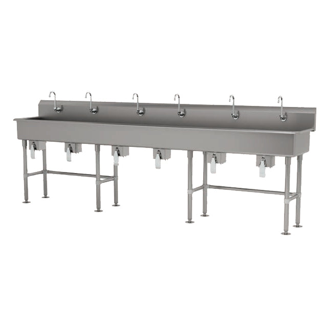Advance Tabco FS-FM-120KV 120" Freestanding Multi-Station Hand Sink without Faucet-Knee Valves/14 g