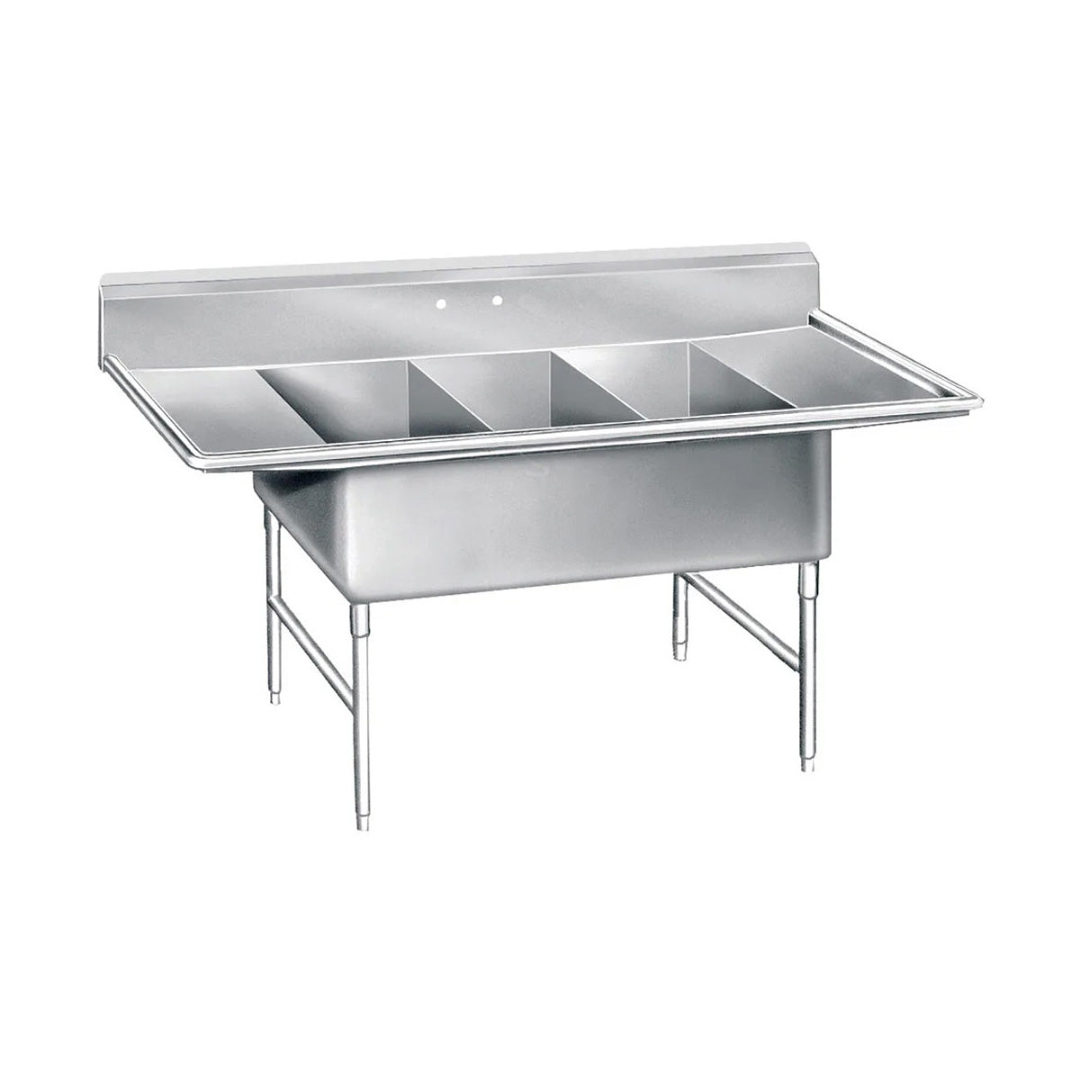 Advance Tabco K7-3-3030-24RL 138" Three Compartment Sink, 30"W x 30"L Bowl With 2 Drainboards