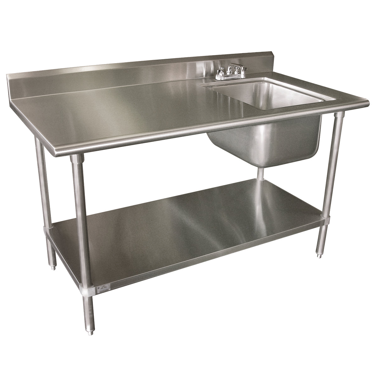 Advance Tabco KMS-11B-304R KLAG-11B-304R 48" Prep Table Sink Unit, Bowl on Right with Faucet - 16 Gauge