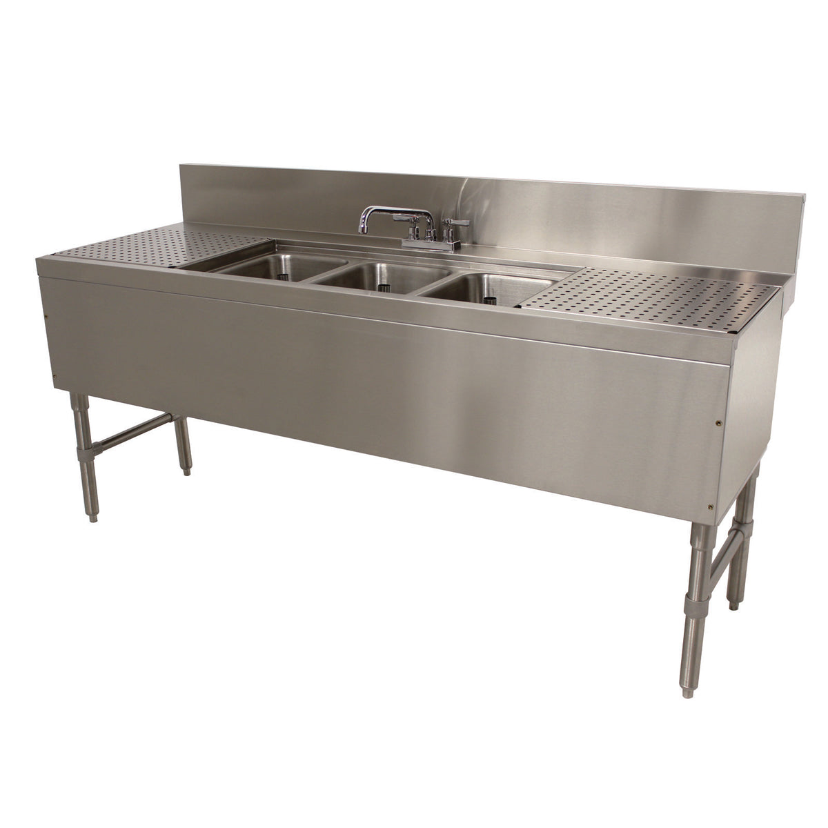 Advance Tabco PRB-24-53C 60" Underbar Sink Units, 3 Compartment with 2 Drainboards