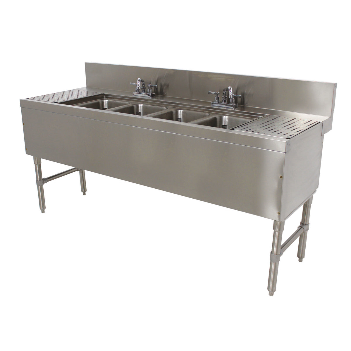Advance Tabco PRB-24-64C 72" Underbar Sink Units, 4 Compartment with 2 Drainboards