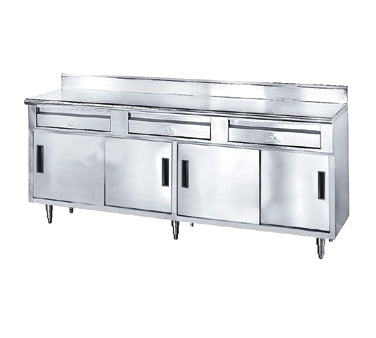 Advance Tabco SDRC-308 Cabinet Base Sliding Door Work Table with Drawer, 96"W X 30"D / Backsplash