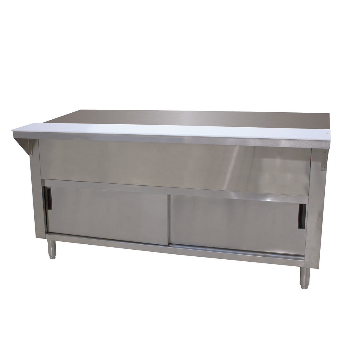 Advance Tabco STU-4-DR 62" Solid Top Table with Cabinet Base and Sliding Doors