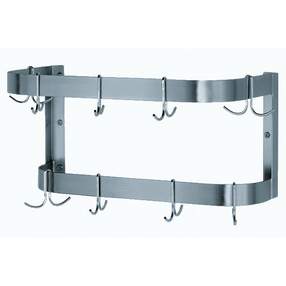 Advance Tabco SW-72-EC-X 72" Stainless Steel Double Bar Wall Mounted Pot Rack w/ 18 Double Prong Hooks