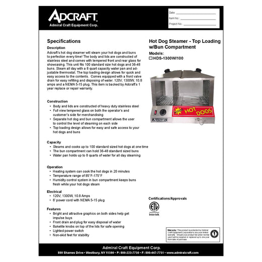 HDS-1300W/100 Spec Sheet