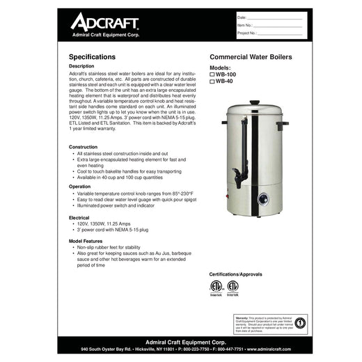 WB-100 Spec Sheet