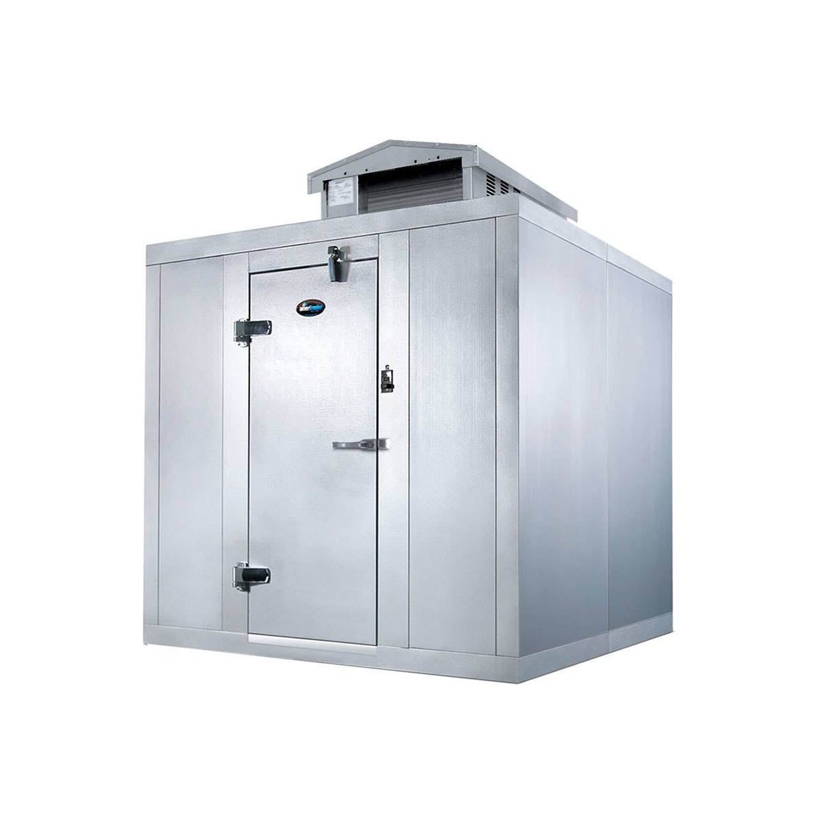 Amerikooler QC080882NBSC-O 8' x 8' walk-in cooler with top mounted self-contained refrigeration unit under a hood
