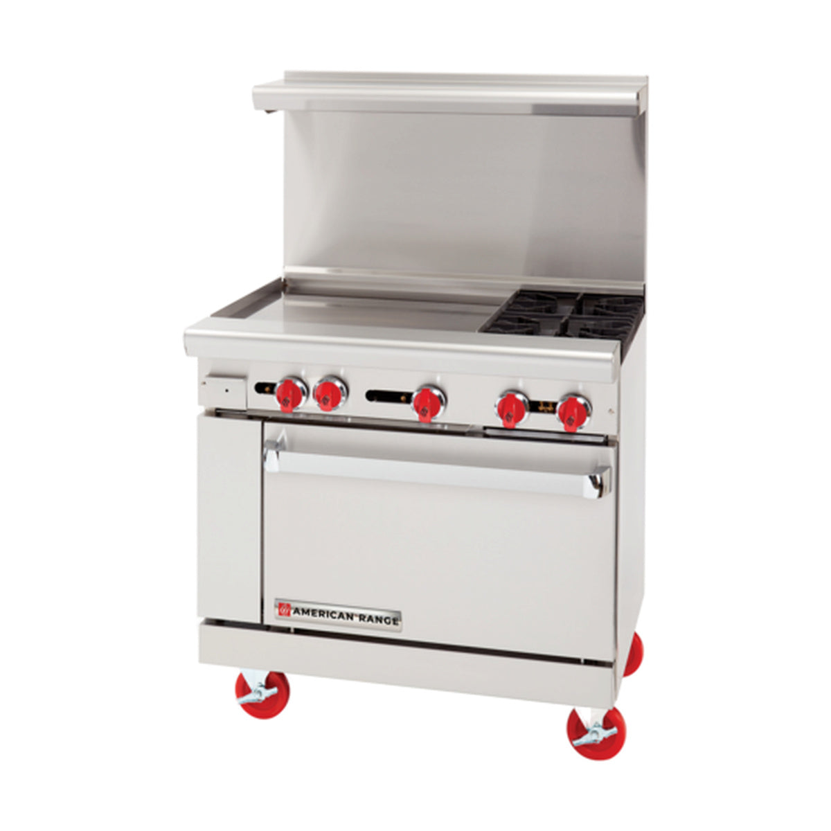 American Range AR-24G-2B-C 36" Gas Restaurant Range, (1) Convection Oven, (2) Open Burners, (1) 24" Griddle