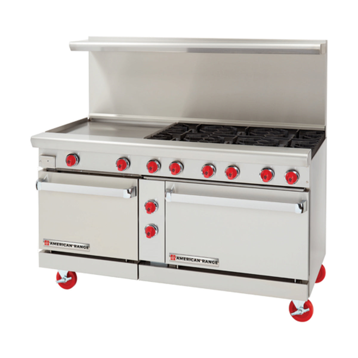 American Range AR-24G-6B-CL-SBR 60" Gas Restaurant Range w/ (6) Open Burners, (1) 24" Griddle, (1) Convection Oven, (1) Cabinet Base, 262.000 BTU