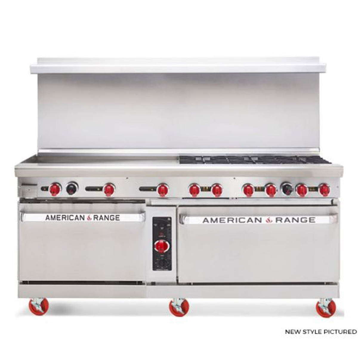 American Range ARGF-24G-6B-126L 60" Gas Restaurant Range w/ (1) 24" Griddle, (6) Open Burners, (1) Standard Oven, (1) Space Saver Oven, 282.000 BTU