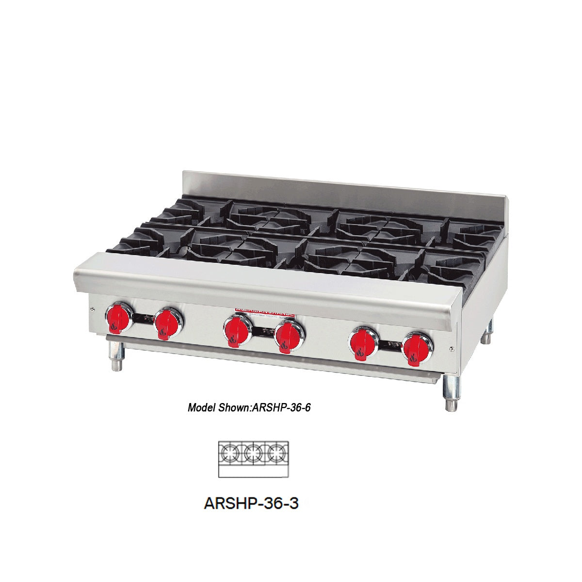 American Range ARSHP-36-3 36" Countertop Gas Hotplates w/ (3) Burners, 18" Depth, 96.000 BTU