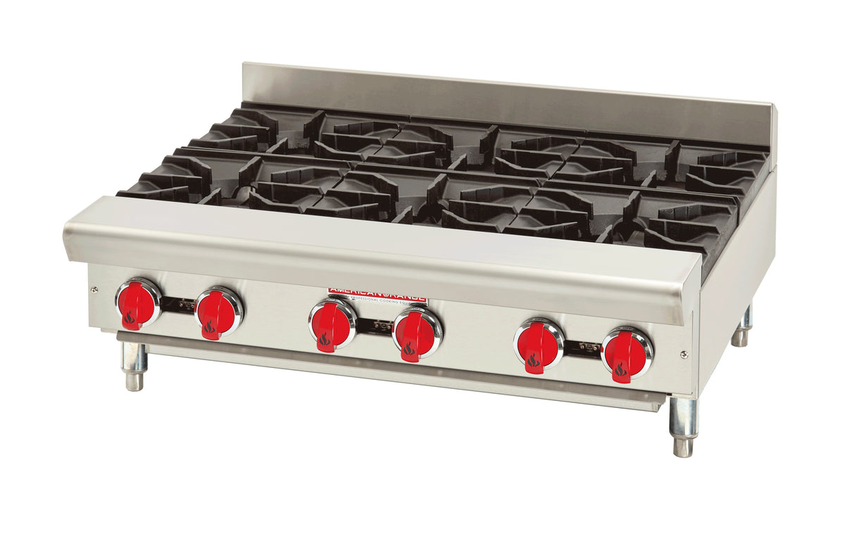 American Range ARSHP-36-6 36" Countertop Gas Hotplates w/ (6) Burners, 30" Depth, 192.000 BTU