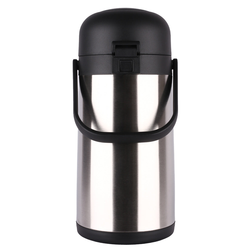 Prepline AP-S22G 2.3 liter stainless steel airpot, back view with carry handle