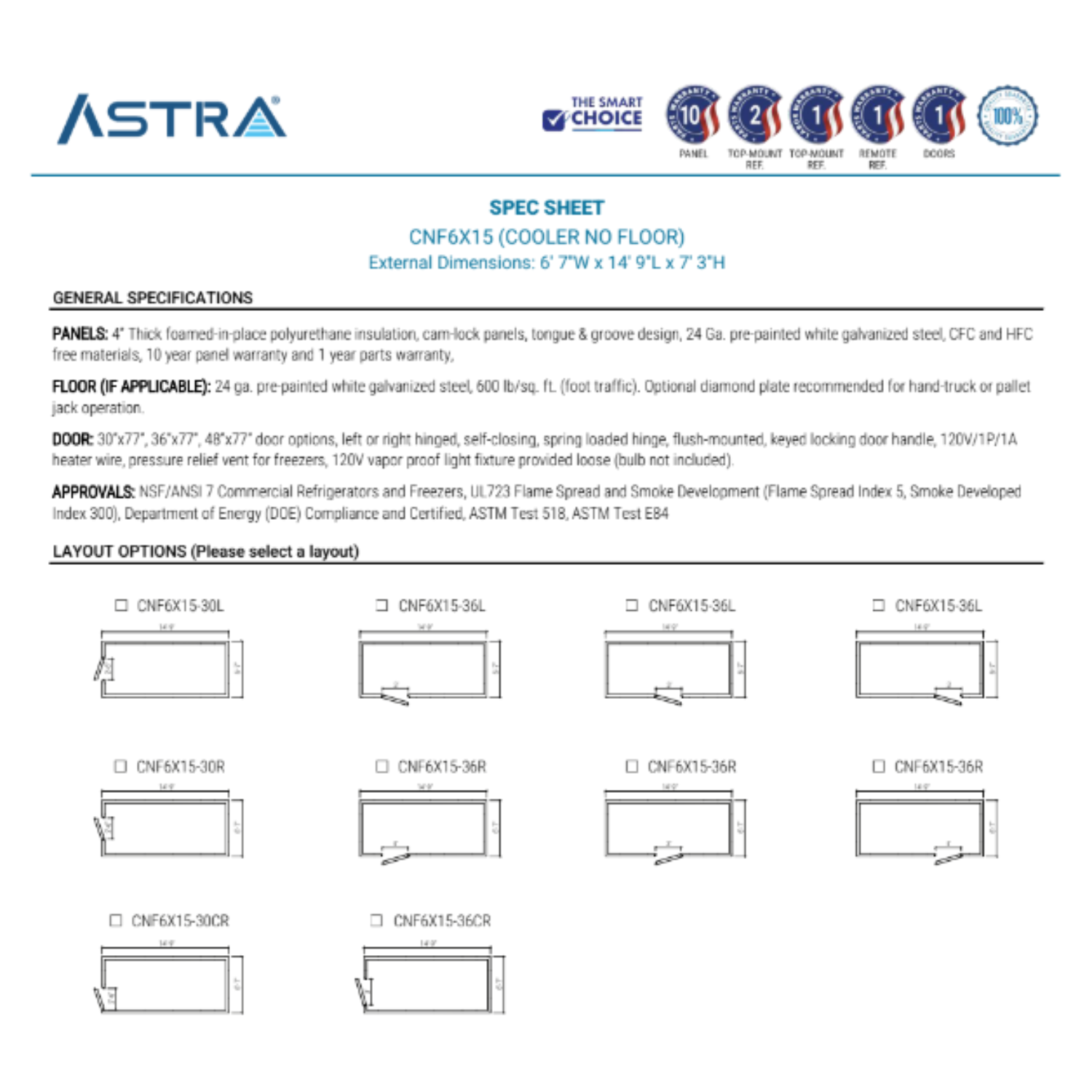 ASTRA® CNF6X15 6' x 15' Walk In Cooler