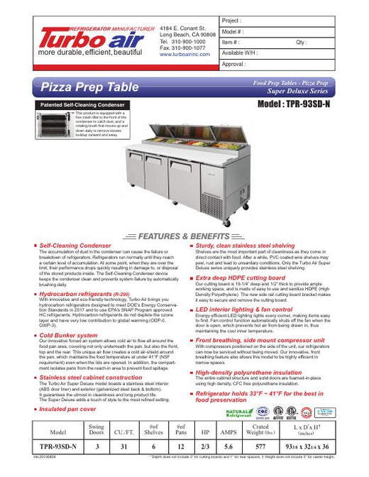 TPR-93SD-N Specsheet