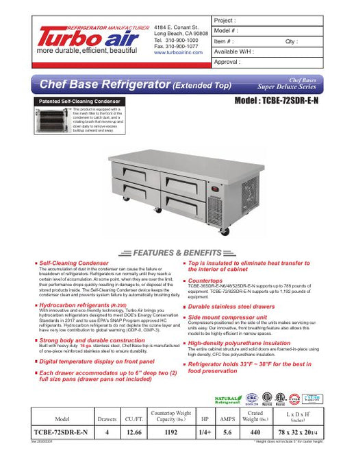 TCBE-72SDR-E-N Specsheet