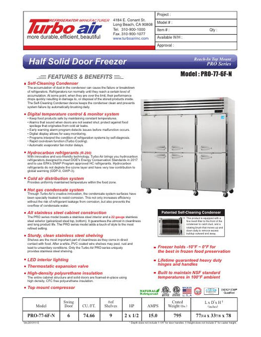 PRO-77-6F-N Specsheet