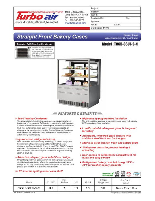 TCGB-36UF-S-N Specsheet