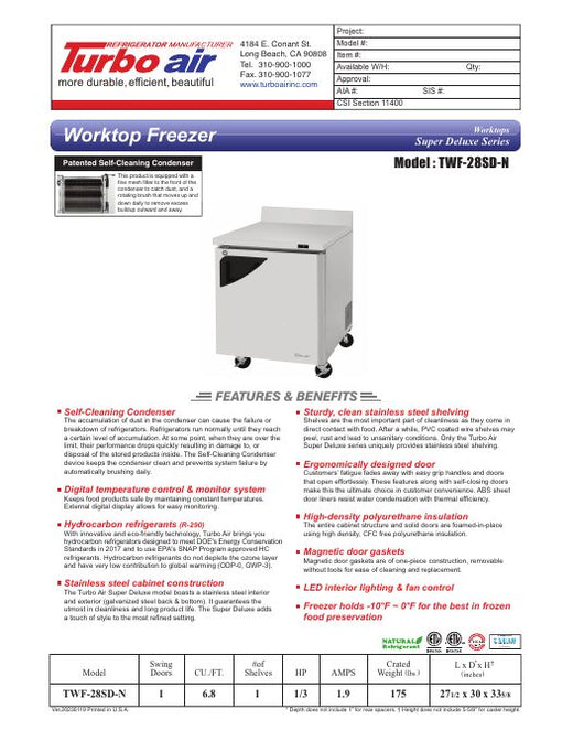 TWF-28SD-N Specsheet