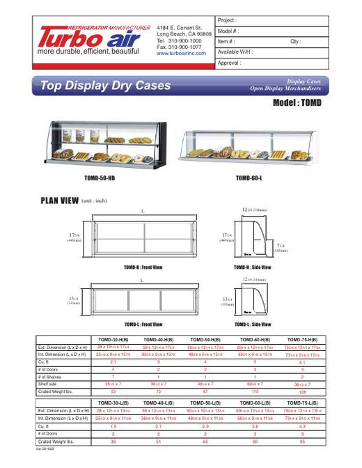 TOMD-60LB Specsheet