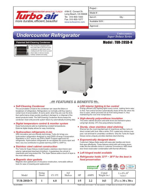 TUR-28SD-N Specsheet