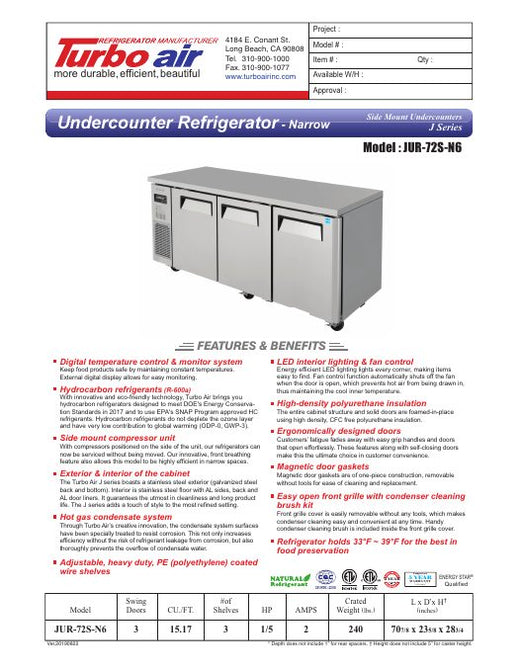 JUR-72S-N6 Specsheet