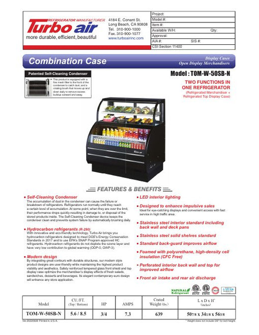 TOM-W-50SB-N Specsheet