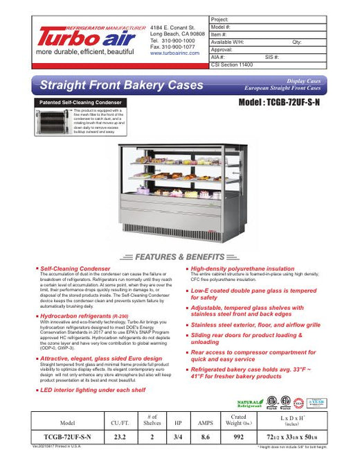 TCGB-72UF-S-N Specsheet