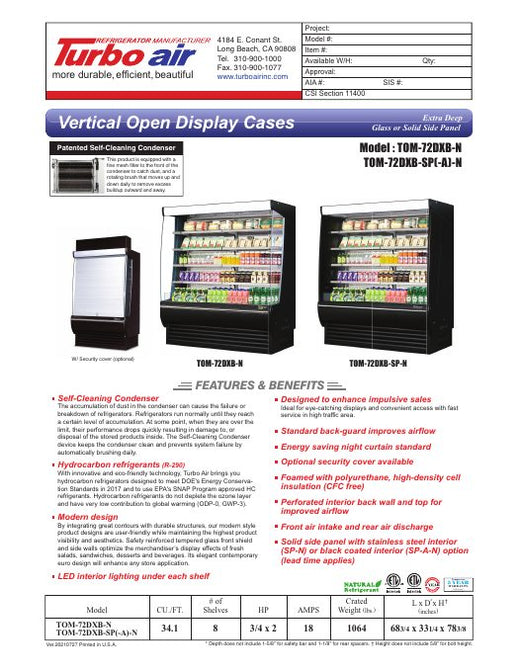 TOM-72DXB-N Specsheet