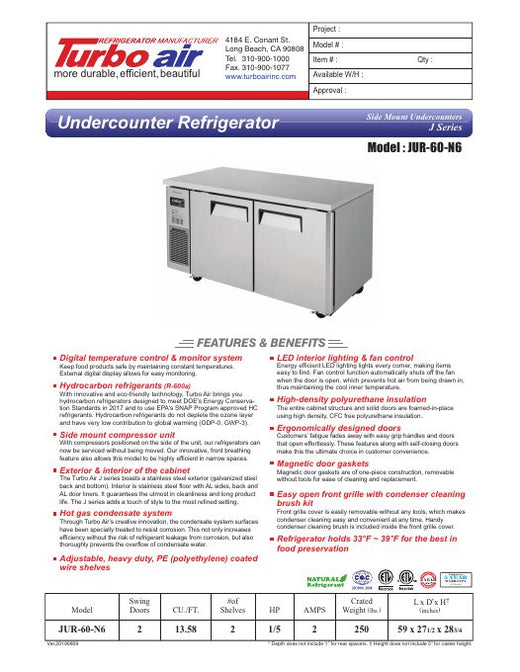JUR-60-N6 Specsheet