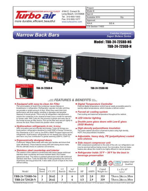 TBB-24-72SBD-N6 Specsheet