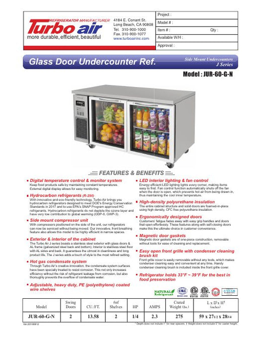 JUR-60-G-N Specsheet