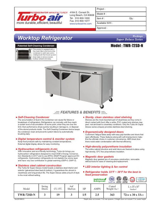 TWR-72SD-N Specsheet